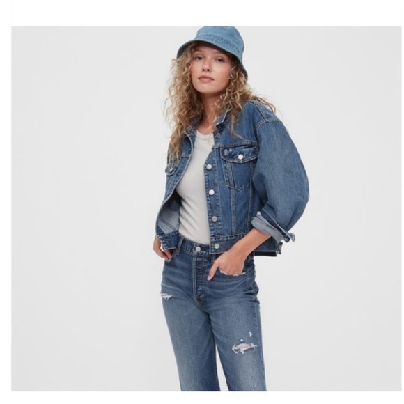 Gap Distressed Denim Dolman Icon Jacket XXL - Picture 2 of 8